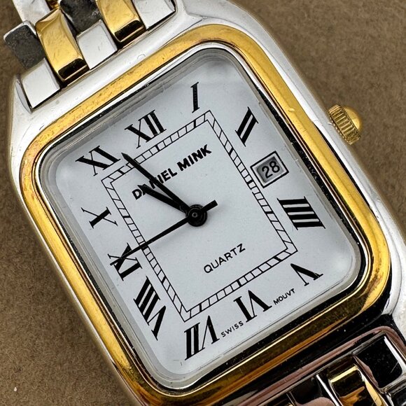 Vintage Daniel Mink Swiss Made Watch, Elegant Tank Styled 18 Kart Gold PLated - Picture 6 of 8